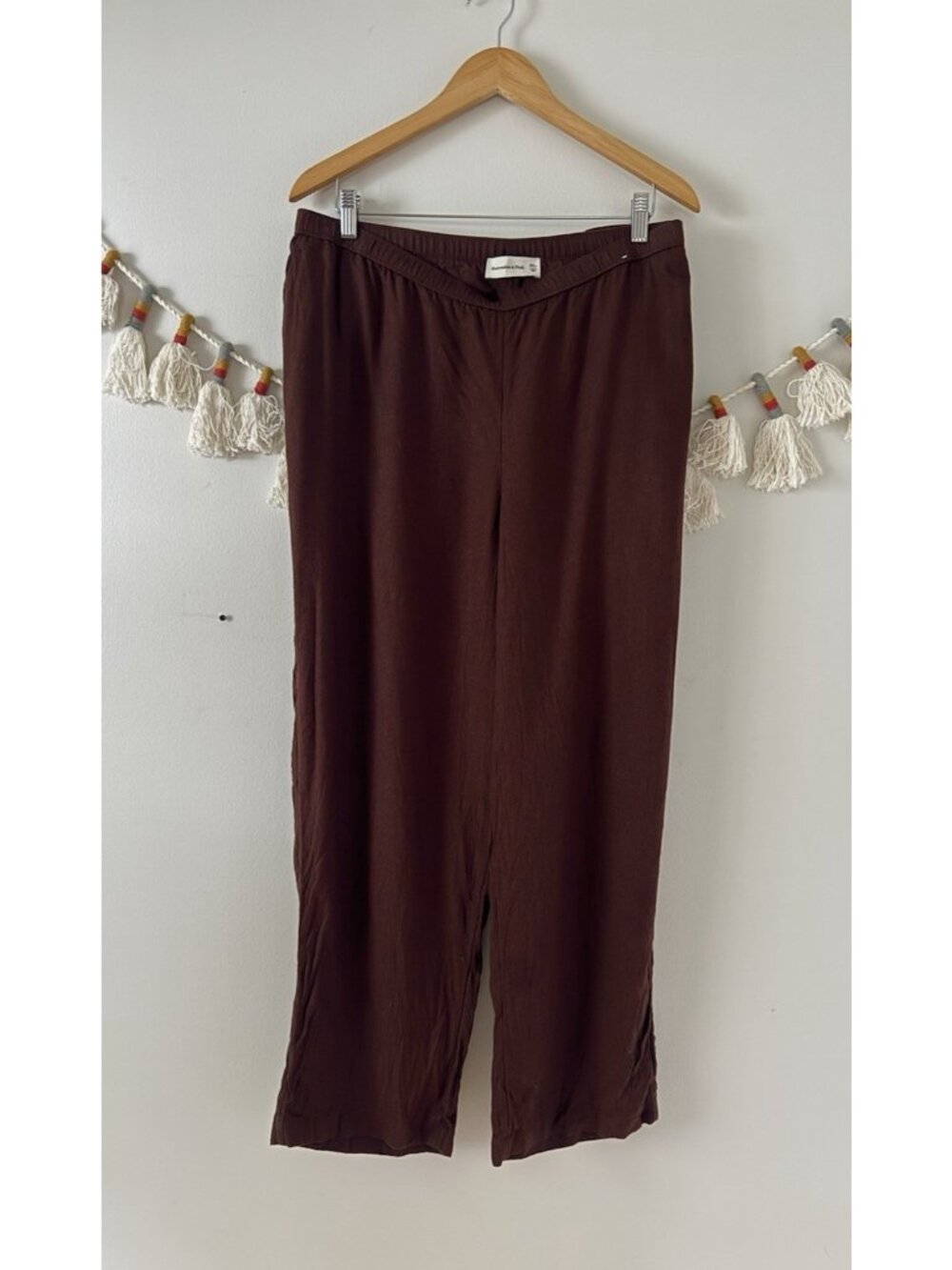 Abercrombie & Fitch Gemma Linen Blend Wide Leg Pull On Pants Brown Coastal XXL
